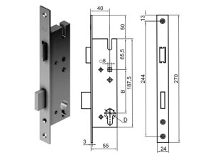 Ригель замка в калитки Alutech для секционных ворот Prestige и ProPlus, WL0202-PC (RC)