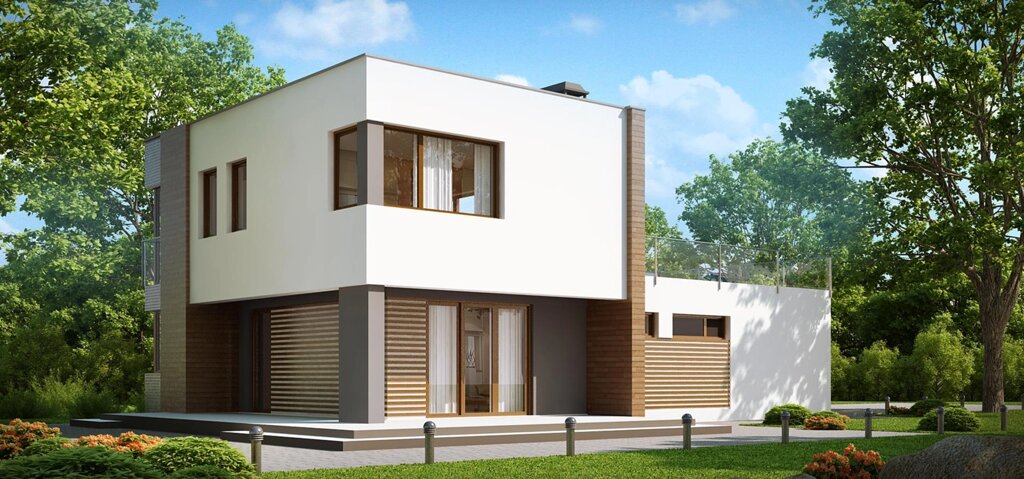 Двухэтажный дом в стиле модерн с обширной террасой над гаражом от компании Дом Дока - фото 1