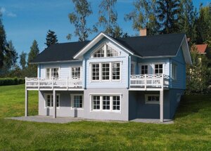 Финский проект дома в двух уровнях для участка с перепадом высот