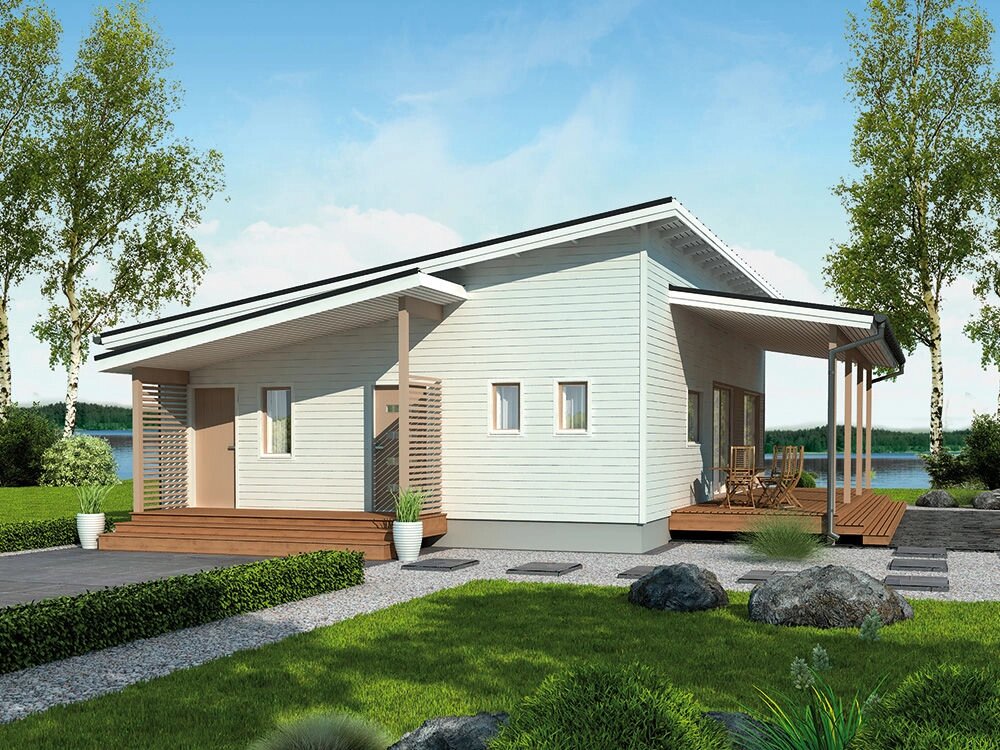 Классический финский каркасный дом с крытой террасой от компании Дом Дока - фото 1