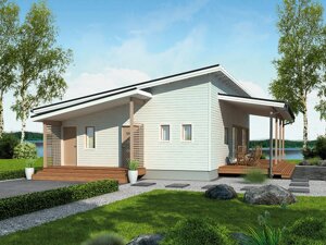 Классический финский каркасный дом с крытой террасой