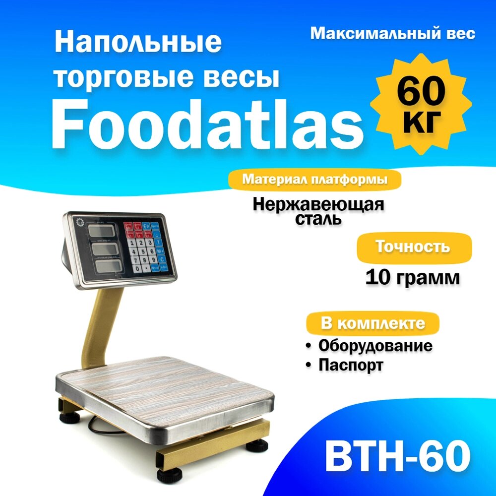 Напольные торговые весы Foodatlas 60кг/10гр ВТН-60 от компании ИП ВОЛОШИН ДЕНИС ГРИГОРЬЕВИЧ - фото 1