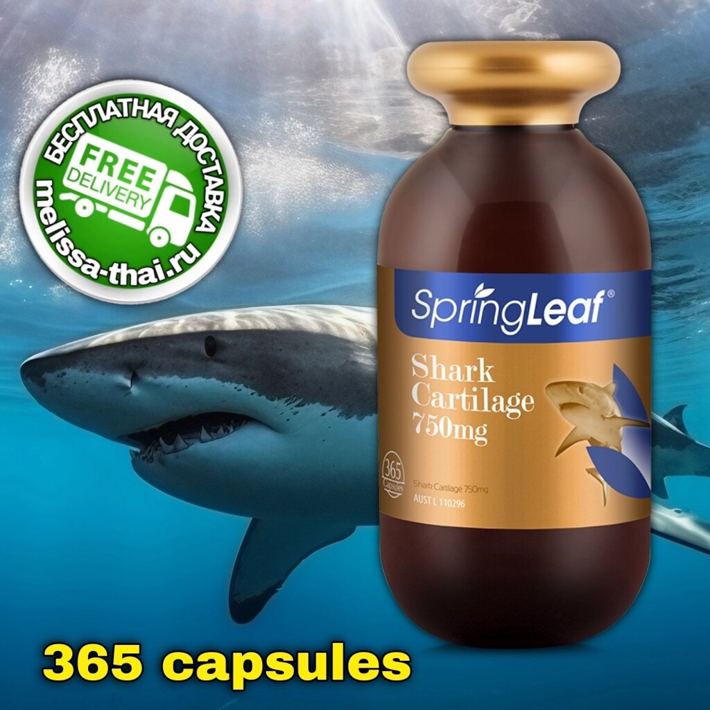 Акулий Хрящ для суставов и связок SpringLeaf Shark Cartilage 750 mg, 365 капсул Австралия от компании Тайская косметика и товары из Таиланда - Melissa - фото 1