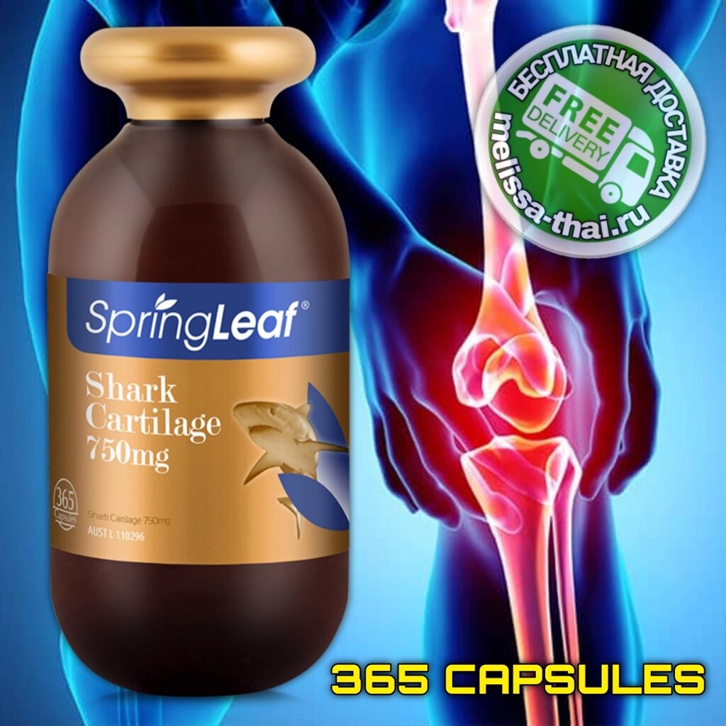 Акулий Хрящ для восстановления суставов и связок SpringLeaf Shark Cartilage 750 mg, 365 капсул Австралия от компании Тайская косметика и товары из Таиланда - Melissa - фото 1