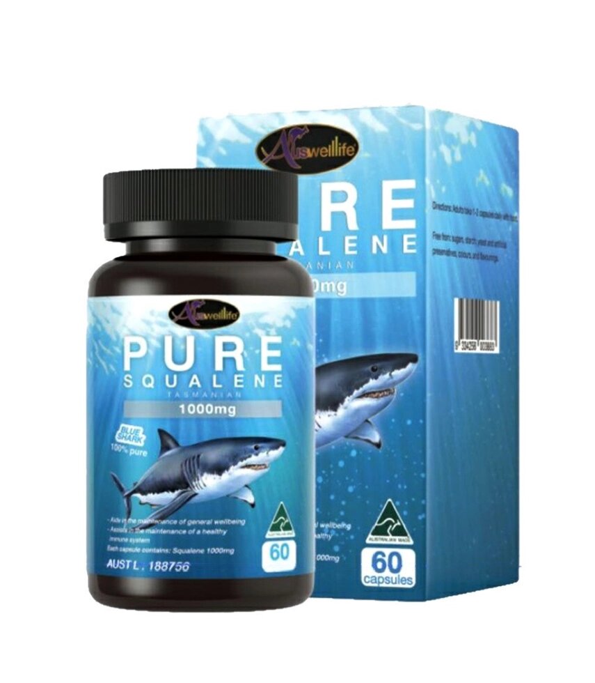 Акулий Сквален для очистки организма Auswelllife Pure Squalene Tasmanian 1000 mg. 60 капсул, Таиланд от компании Тайская косметика и товары из Таиланда - Melissa - фото 1