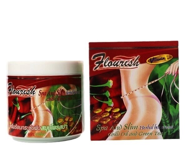 Антицеллюлитный крем с маслом Чили и Зеленым Чаем Spa And Slim Herbal Hot Cream Flourish, 500 мл., Таиланд от компании Тайская косметика и товары из Таиланда - Melissa - фото 1