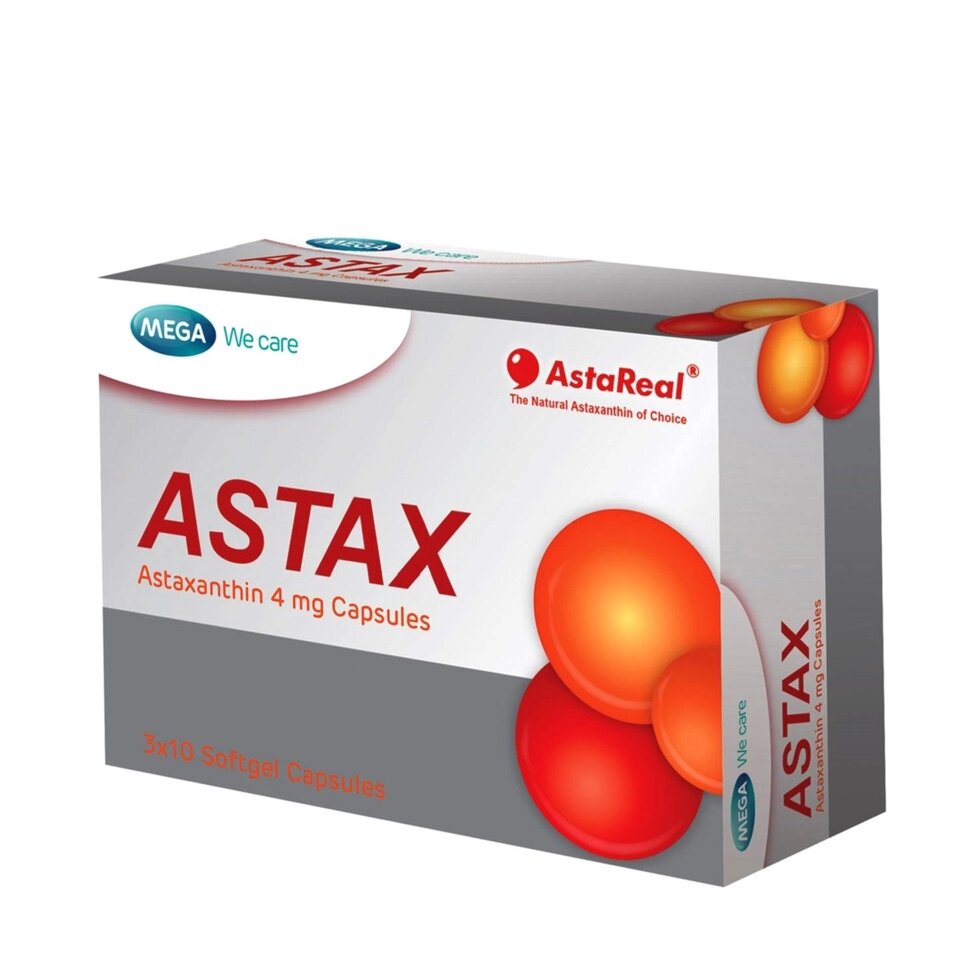 Антиоксидант Астаксантин Mega We Care ASTAX Astaxanthin 4 mg Capsules, 30 капсул. Таиланд от компании Тайская косметика и товары из Таиланда - Melissa - фото 1
