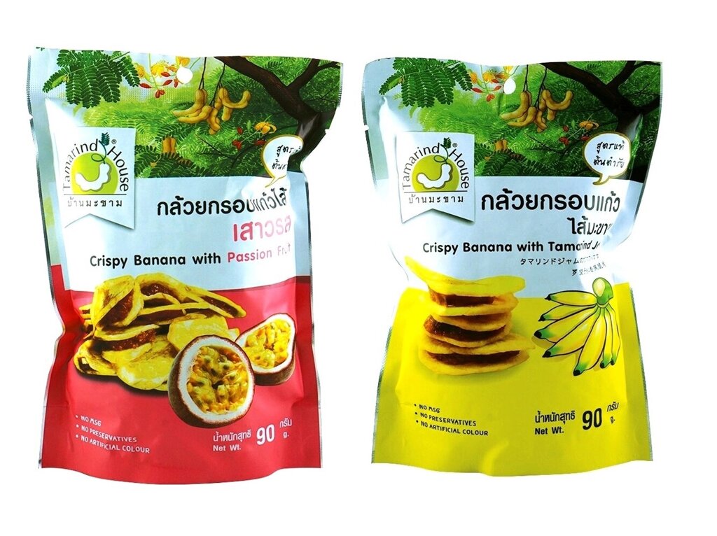 Чипсы банановые с Тамариндом и Маракуйя Tamarind House Crispy Banana, 90 гр. Таиланд (в ассортименте) от компании Тайская косметика и товары из Таиланда - Melissa - фото 1