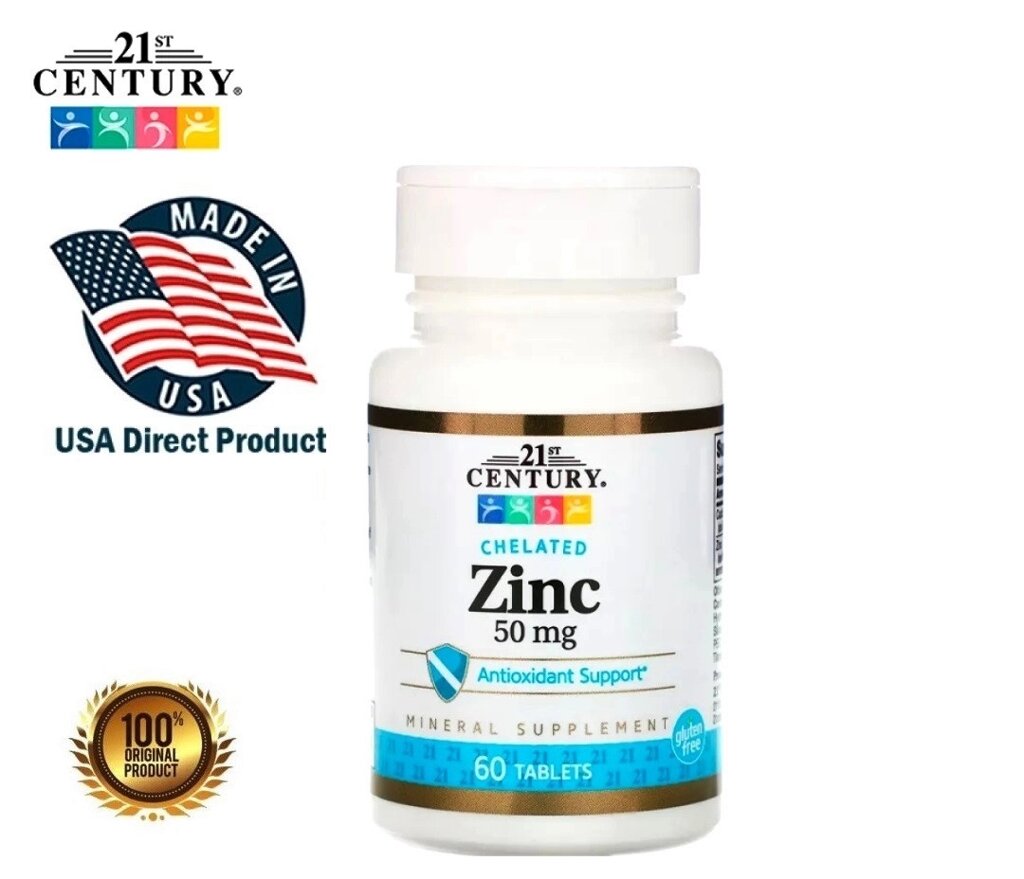 Цинк Хелат 21st Century Zinc Chelated 50 mg., 60 капсул, США от компании Тайская косметика и товары из Таиланда - Melissa - фото 1