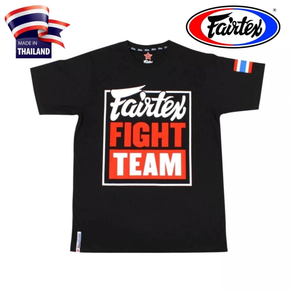 Футболка Fairtex T-Shirt Fairtex Fight Team TST51, Таиланд L ЧЕРНЫЙ С БЕЛО-КРАСНЫМ ПРИНТОМ от компании Тайская косметика и товары из Таиланда - Melissa - фото 1
