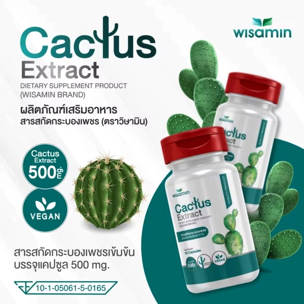 Капсулы для похудения с экстрактом Кактуса Cactus Extract Vegan Wisamin, 30 капсул. Таиланд от компании Тайская косметика и товары из Таиланда - Melissa - фото 1