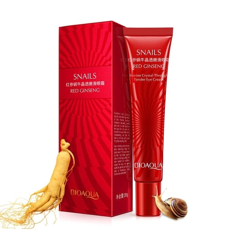 Женьшень для глаз. BIOAQUA Red Ginseng. Крем вокруг глаз БИОАКВА. Red Ginseng Cream. Крем для век с улиткой и женьшенем.