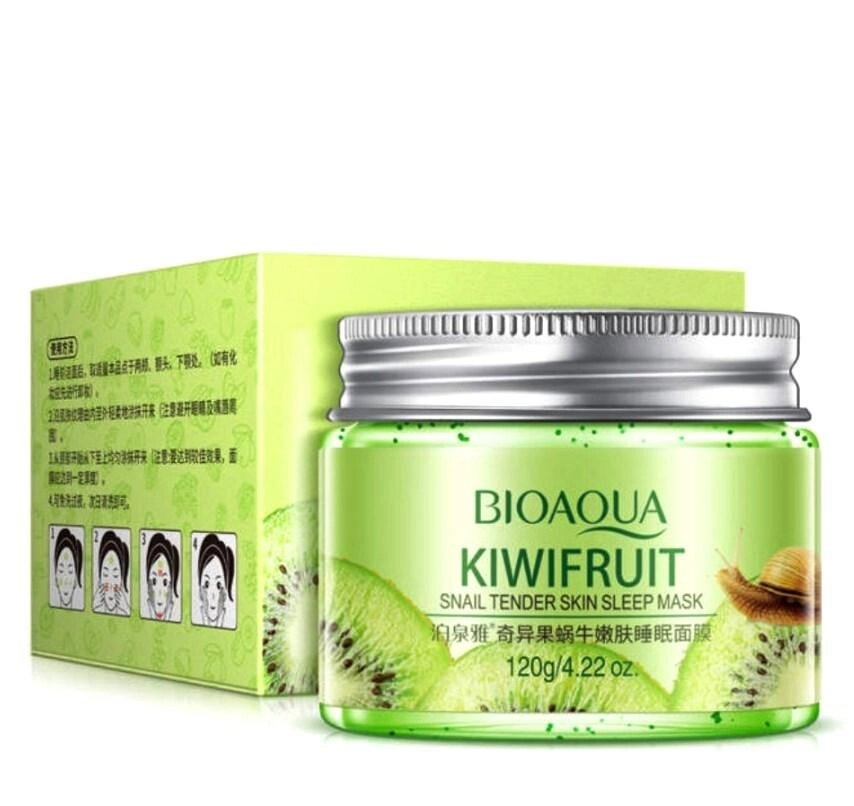 Маска ночная с муцином Улитки и экстрактом Киви BioAqua Kiwifruit Snail Tender Skin Sleep Mask 120 мл. Таиланд от компании Тайская косметика и товары из Таиланда - Melissa - фото 1