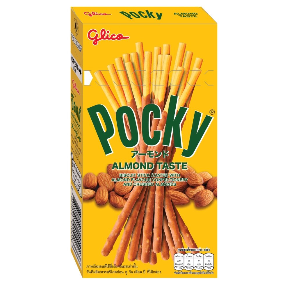 Палочки-печенье в глазури Glico Pocky Biscuit Stick, 45 гр. Таиланд (в ассортименте) ALMOND от компании Тайская косметика и товары из Таиланда - Melissa - фото 1