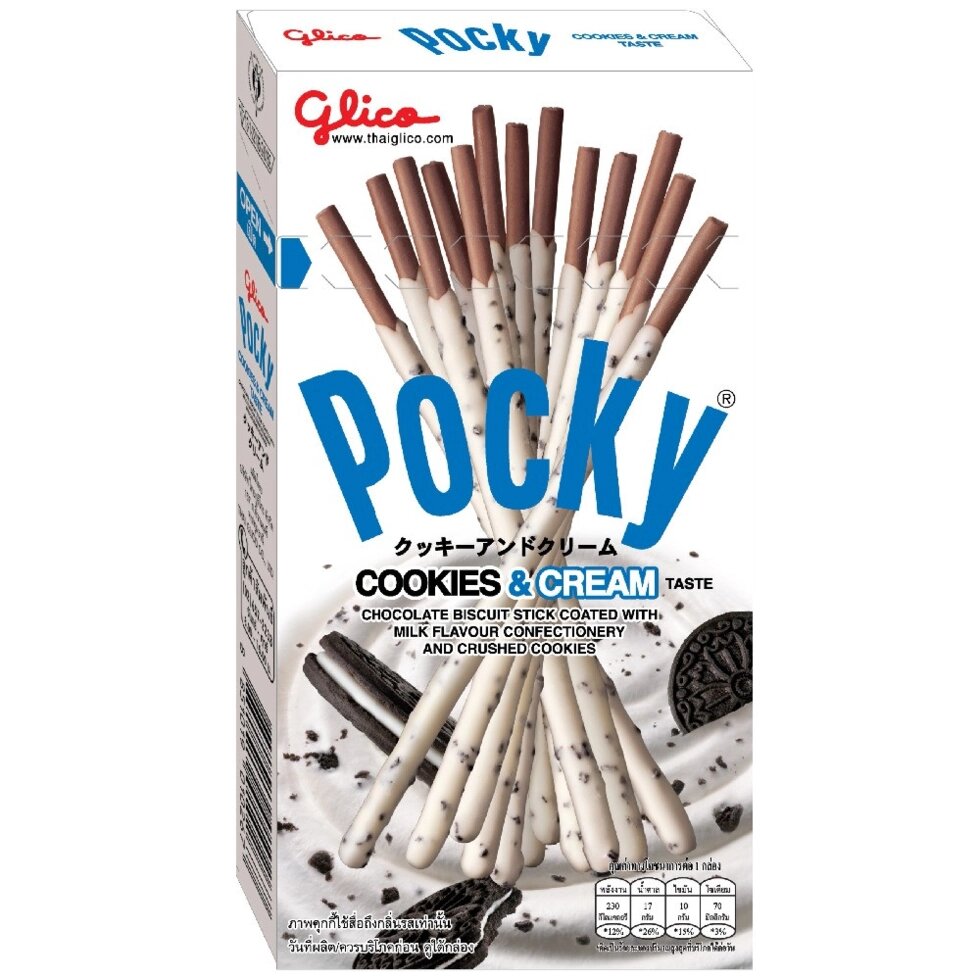 Палочки-печенье в глазури Glico Pocky Biscuit Stick, 45 гр. Таиланд (в ассортименте) COOCKIES  CREAM от компании Тайская косметика и товары из Таиланда - Melissa - фото 1