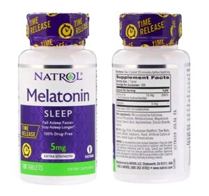 Препарат для нормализации сна Natrol Advanced Melatonin Calm Sleep, 3 mg / 5 mg / 10 mg США МЕЛАТОНИН 5 мг. - 100 КАПСУЛ