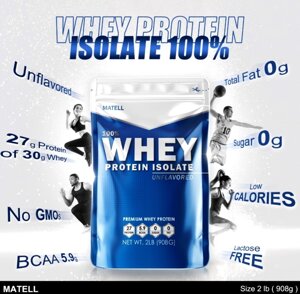 Изолят Сывороточного Протеина без сахара и лактозы MATELL 100% Whey Protein Isolate 2 Lb (908 g) США Vanilla