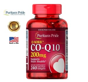 Препарат для сердечно-сосудистой системы с Коэнзимом Puritan's Pride Q-SORB Co Q-10 200 mg. США 240 КАПСУЛ