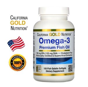 Рыбий жир Омега-3 California Gold Nutrition Omega-3 Premium Fish Oil, 100 капсул США