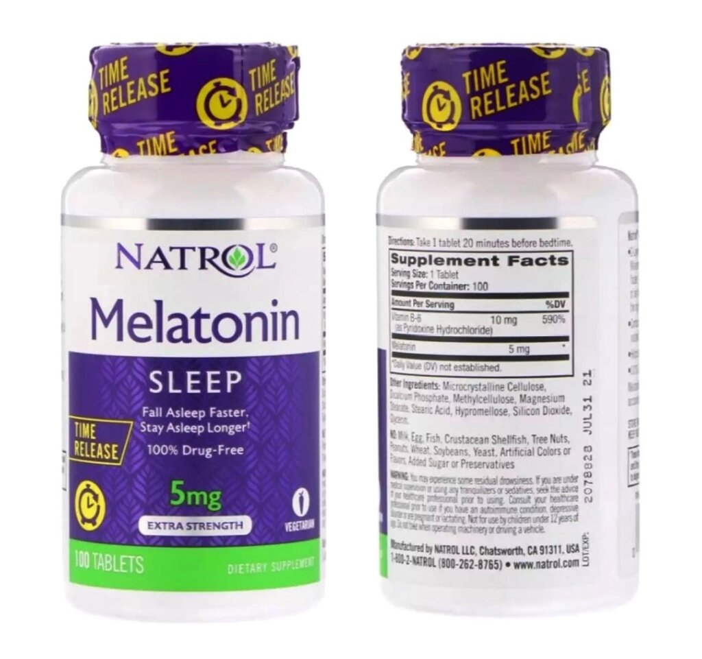 Препарат для нормализации сна Natrol Advanced Melatonin Calm Sleep, 3 mg / 5 mg / 10 mg США МЕЛАТОНИН 5 мг. - 100 КАПСУЛ от компании Тайская косметика и товары из Таиланда - Melissa - фото 1