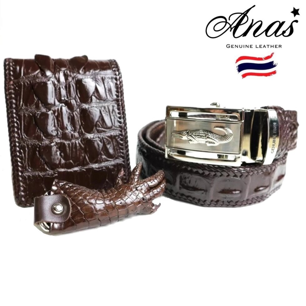 Ремень, Портмоне, Брелок (набор) из натуральной кожи крокодила Anas genuine crocodile leather. Таиланд от компании Тайская косметика и товары из Таиланда - Melissa - фото 1