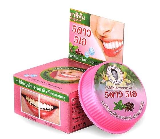 Тайская зубная паста отбеливающая 5 Star Herbal Clove Toothpaste " Розовая", 25 гр., Таиланд от компании Тайская косметика и товары из Таиланда - Melissa - фото 1