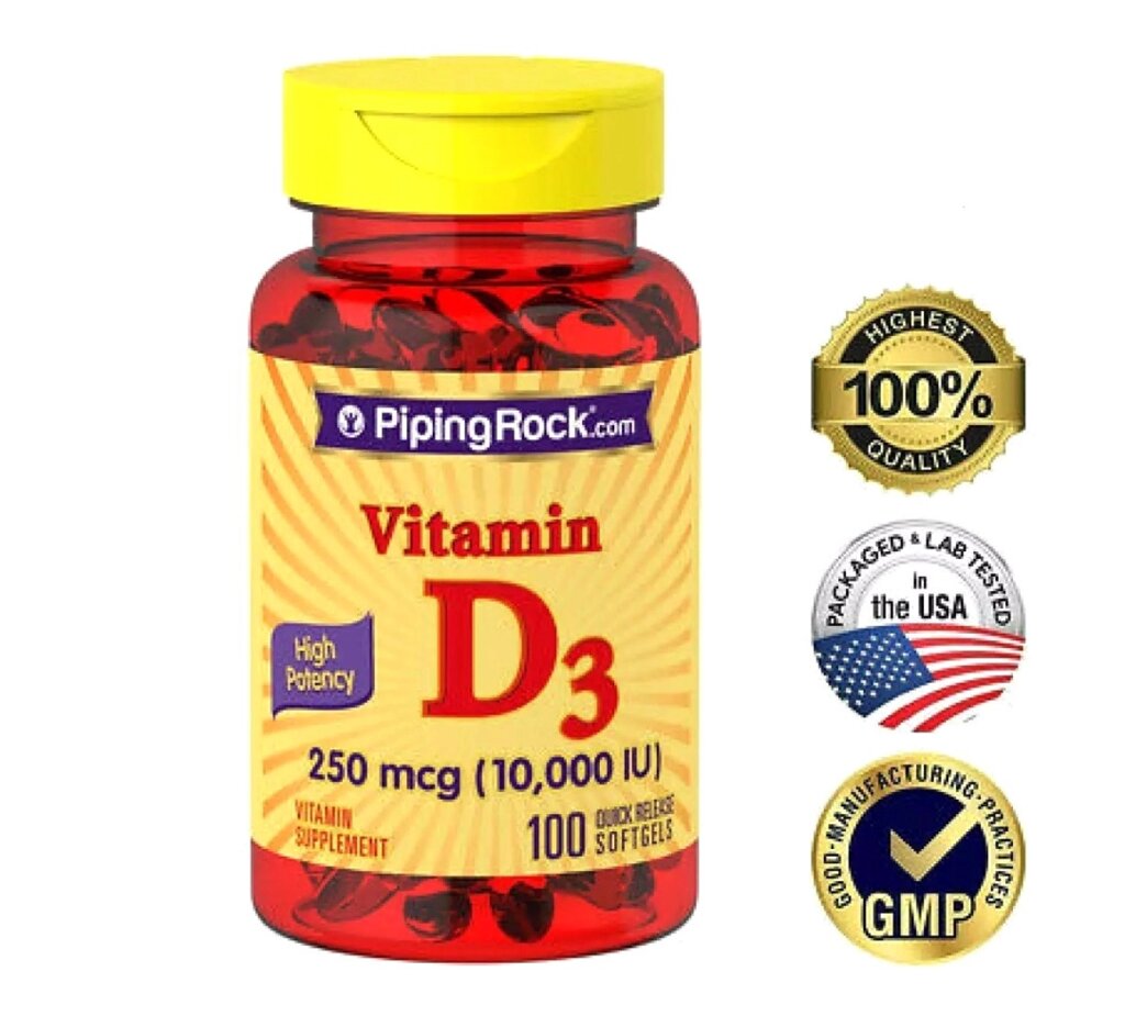 Витамин D3 PipingRock High Potency Vitamin D3 250 mcg 10,000 IU 100 жидких капсул. США от компании Тайская косметика и товары из Таиланда - Melissa - фото 1
