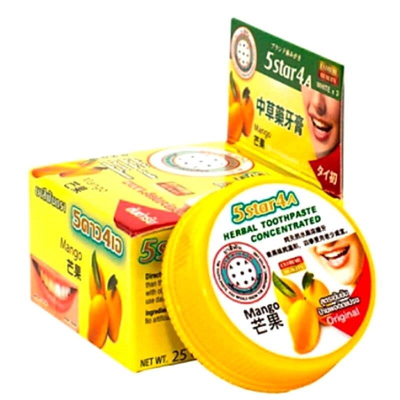 Зубная паста отбеливающая, концентрированная Herbal Toothpaste Concentrated Mango 5Star4A, 25 гр., Таиланд от компании Тайская косметика и товары из Таиланда - Melissa - фото 1