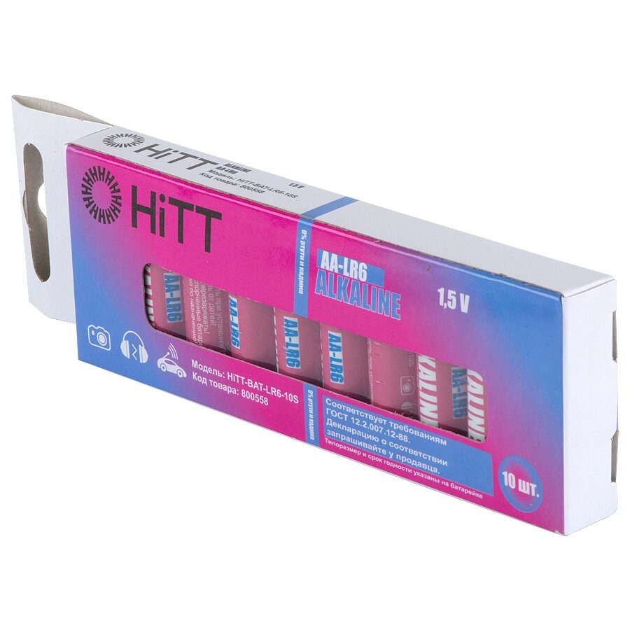 Батарейка AA щелочная пальчик HiTT-BAT-LR6-10S 10pcs/ shr+box 800558 от компании ИП Набока В.М. - фото 1