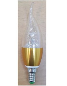Лампа 7Вт 6000K 490Lm E14 светодиодная свеча на ветру A0714 UTLED Candle Flame Gold