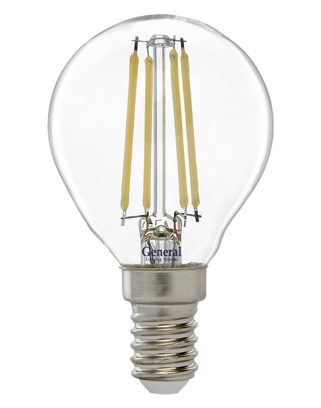 Лампа 7Вт 6500К 500Лм светодиодная GLDEN-G45S-7-230-E14-6500 филамент шарик прозрачный 649904 от компании ИП Набока В.М. - фото 1