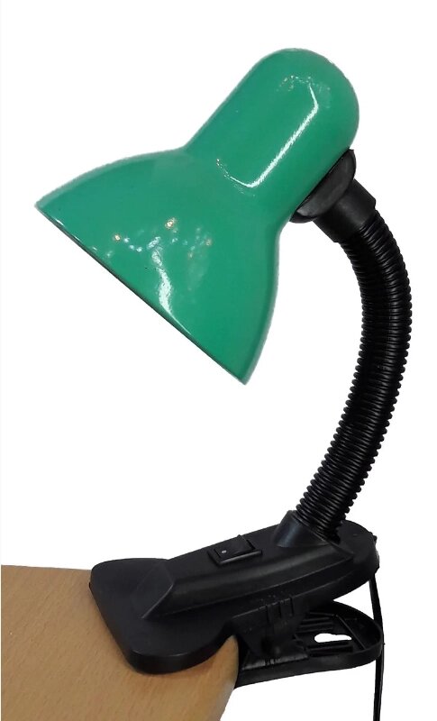 Лампа настольная UT-123 Long Pipe 60 Вт Е27 на прищепке зеленая ствол 16см шнур 1,5м Уютель от компании ИП Набока В.М. - фото 1