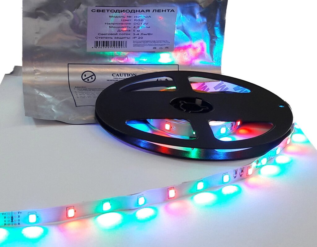 Лента 12в RGB 4.2W 54led 3528 IP20 5м 8mm красная зеленая синяя  H20A0A от компании ИП Набока В.М. - фото 1