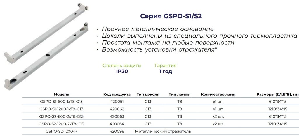 Линейный светильник general 414300 без цоколя 9 вт