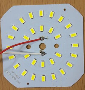 Плата светодиодная PCB 15W 30XSMD5630 76х76mm 6000K с проводами