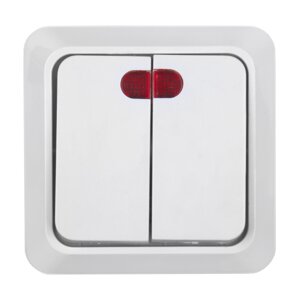 Выключатель 2-кл. открытой установки с подсветкой IP20 10А, белый "Альфа" General 477003