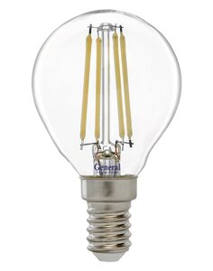 Лампа 7Вт 6500К 500Лм светодиодная GLDEN-G45S-7-230-E14-6500 филамент шарик прозрачный 649904