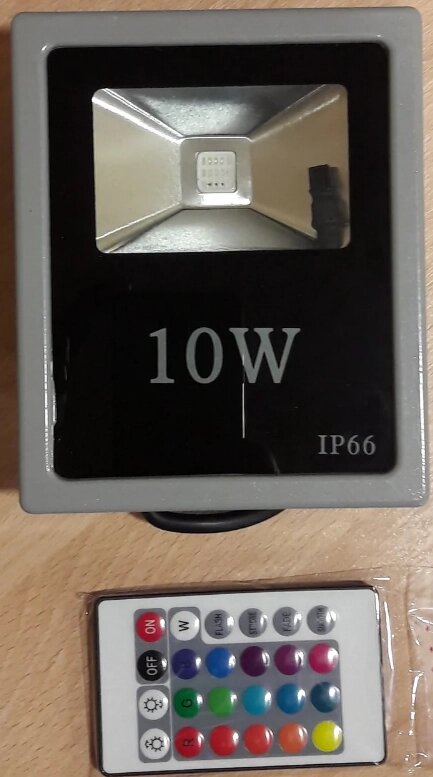 Прожектор RGB 12 Вт светодиодный GROW UP-12 плоский серый 220V IP65 с пультом ДУ от компании ИП Набока В.М. - фото 1