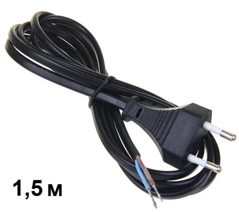 Сетевой шнур 1,5м с вилкой черный без разъема от компании ИП Набока В.М. - фото 1