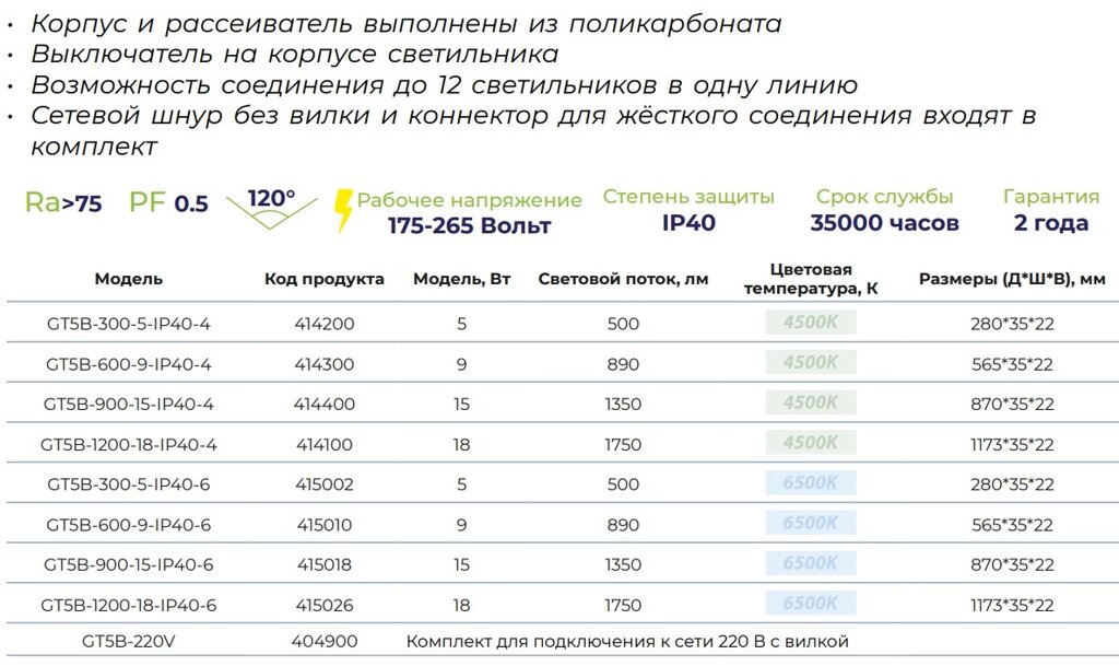 Линейный светильник general 414300 без цоколя 9 вт