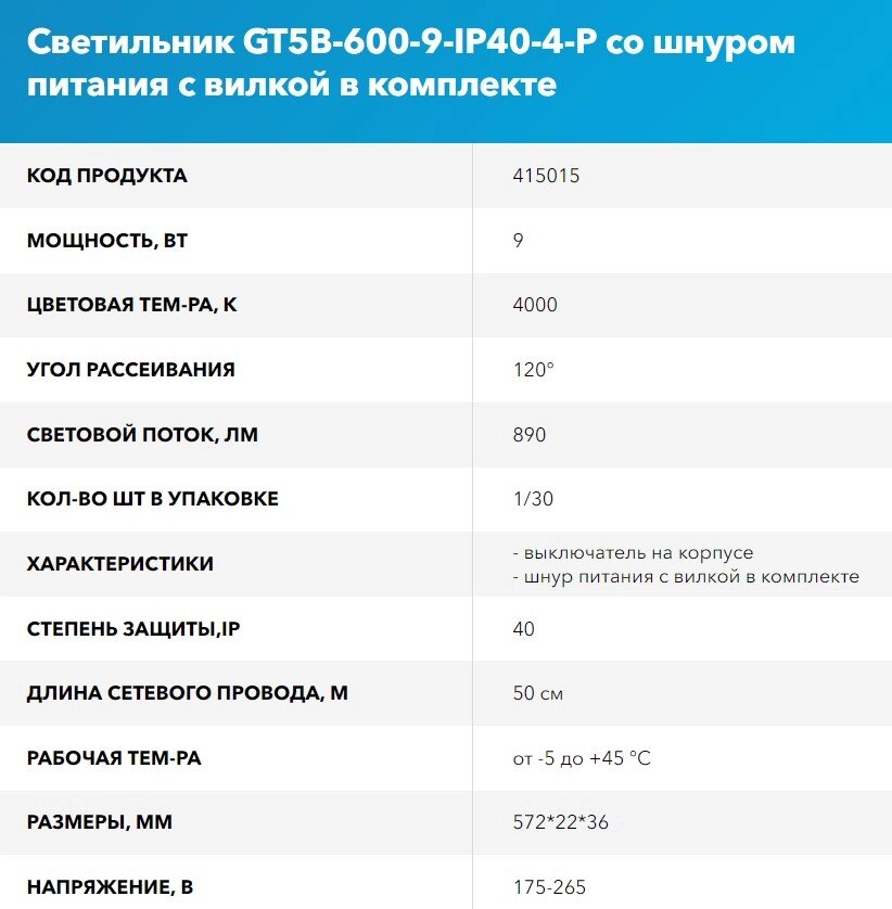 Линейный светильник general 414300 без цоколя 9 вт