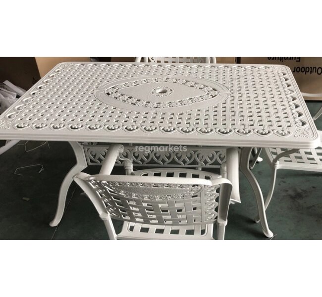 Белый стол из литого алюминия Gera 6 от компании Металлическая мебель из литого алюминия, элитные садовые качели - фото 1