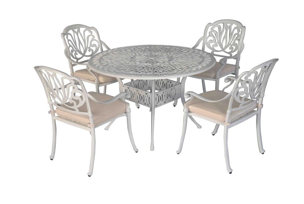 Набор белой садовой мебели William IV из литого алюминия от компании Металлическая мебель из литого алюминия, элитные садовые качели - фото 1