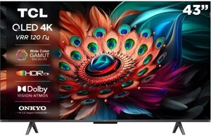 Smart телевизор QLED TCL 43C655, Ultra HD, ОС Android Google TV, черный