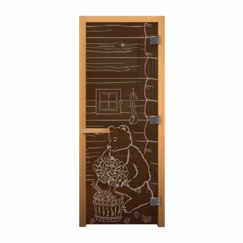 Дверь стекло Бронза "Мишка" 1900х700 мм (8мм, 3 петли хром, коробка осина, открывание правое) Везувий от компании ProPechi - фото 1