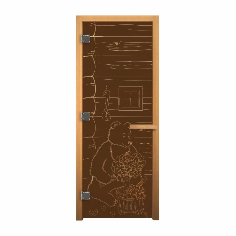 Дверь стекло Бронза "Мишка" 1900х700 мм (8мм, 3 петли хром, коробка осина) Везувий от компании ProPechi - фото 1