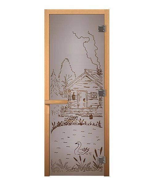 Дверь стекло Сатин Матовая "Банька" 1900х700 мм (8мм, 3 петли, коробка осина, открывание правое) Везувий от компании ProPechi - фото 1