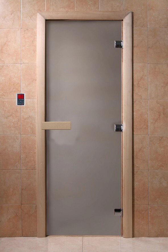 Дверь стеклянная банная "Банное утро" (Сатин), 700х1900 мм, 3 петли, коробка хвоя от компании ProPechi - фото 1