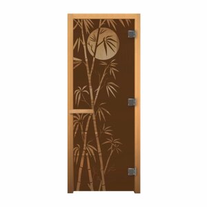 Дверь стекло Бронза "Бамбук" 1900х700 мм (8мм, 3 петли хром, коробка осина, открывание правое) Везувий