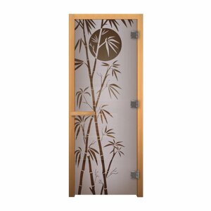 Дверь стекло Сатин Матовая "Бамбук" 1900х700 мм (8мм, 3 петли, коробка осина, открывание правое) Везувий